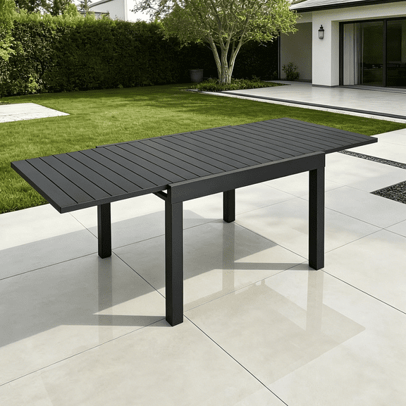 Expandable Aluminum Outdoor Patio Dining Table for 4-8, Extendable 38" to 76", Weather-Resistant, Black