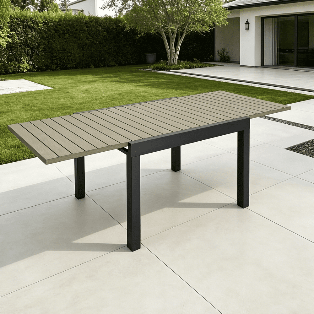 Expandable Aluminum Outdoor Patio Dining Table for 4-8, Extendable 38" to 76", Weather-Resistant, Limed Oak