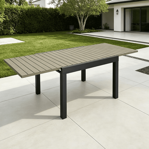 Expandable Aluminum Outdoor Patio Dining Table for 4-8, Extendable 38" to 76", Weather-Resistant, Limed Oak