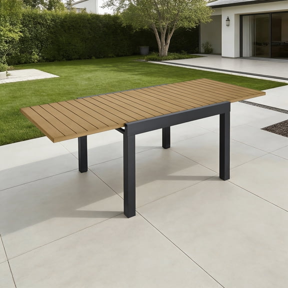 Expandable Aluminum Outdoor Patio Dining Table for 4-8, Extendable 38" to 76", Weather-Resistant, Teak