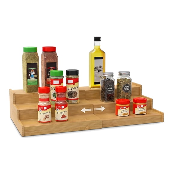 Expandable Bamboo Can Rack Organizer for Pantry, 3-Tier Adjustable Can Storage Holder, Soda Organizer Holds Up to 24 Cans, Canned Goods Storage Display for Cabinet, Countertop