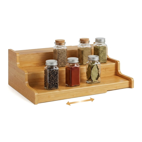 Expandable Bamboo Can Rack Organizer for Pantry, 3-Tier Adjustable Can Storage Holder, Soda Organizer Holds Up to 24 Cans, Canned Goods Storage Display for Cabinet, Countertop