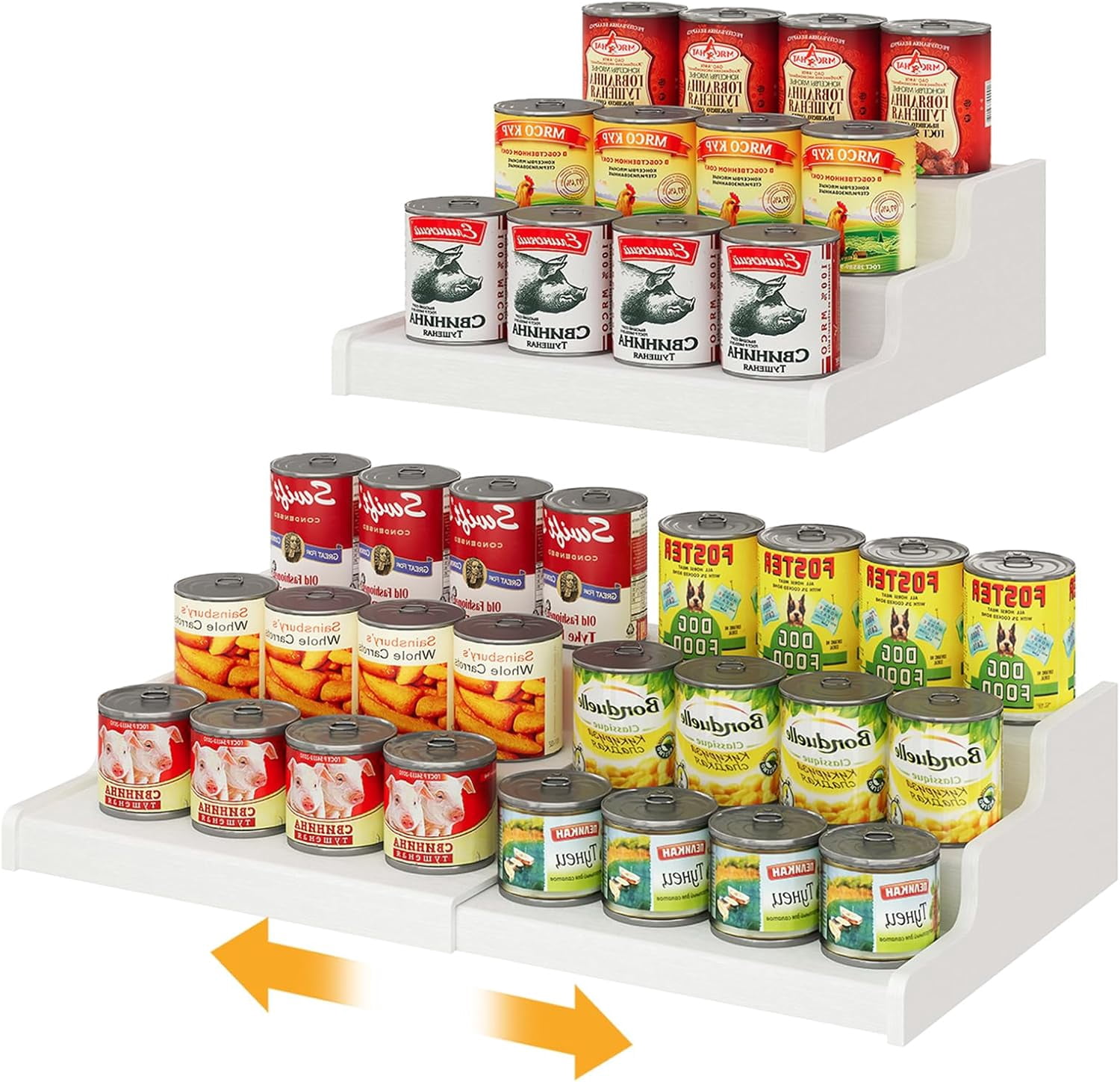 Expandable Bamboo Can Rack Organizer for Pantry, 3-Tier Adjustable Can ...