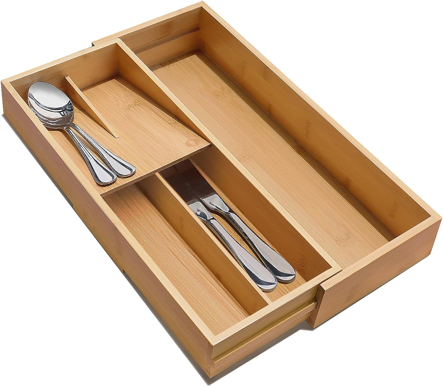 Expandable Bamboo Kitchen Drawer Organizer - - Utensil Holder and Cutlery Tray for Flatware Organizers and Kitchen Utensils
