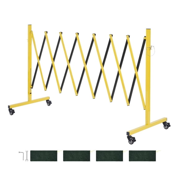 Expandable Barricade 12FT, Safety Barrier for Driveway, Warehouse, Construction - Portable Folding Security Gate with Locking Casters