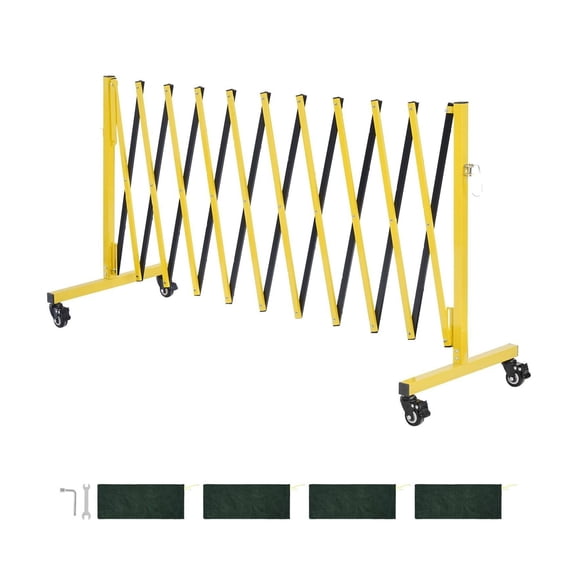 Expandable Barricade 13FT, Safety Barrier Gate, Mobile Traffic Fence - Locking Casters, Portable Folding Security Barrier for Warehouse, Driveway, Construction