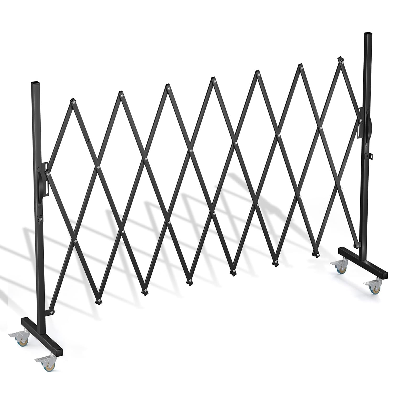 Expandable Barricade Gate,82" Metal Safety Barrier Gate with Casters,Accordion Garden Yard Outdoor Indoor Fence Folding Security Dog Gates Wall Mount,Black