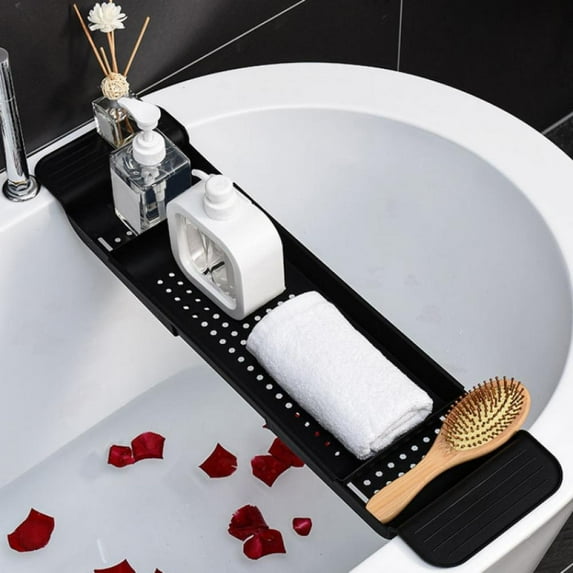 Expandable Bath Shelf Bathtub Tray, Adjustable Bathtub Caddy Tray Storage Rack Multifunctional Bathtub Tub Organizer for Book Wine Phone Bathroom Shower, Non-Slip