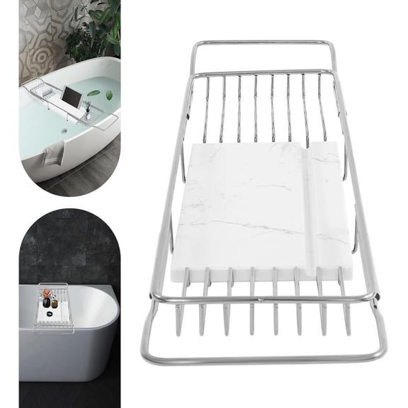 Expandable Bathtub Tray Caddy Shelf with Marble Table Mobile/Tablet Stand Luxury Bath Tub Tray Rack Bathroom Home Spa Shower Accessories