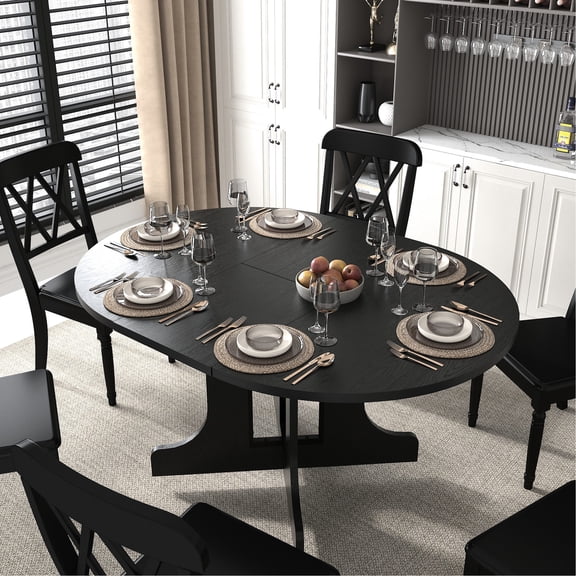 Expandable, Black Color - Seats 6 Comfortably - Dining Room Setup - Flawless Tabletop