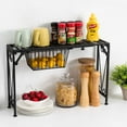 thumbnail image 1 of Expandable Black Metal Over Sink Shelf with Pull Out Drawer and Scrollwork Design for Kitchen Bathroom Storage, 1 of 7