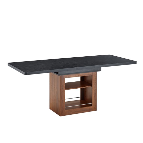 Expandable Black & Walnut Dining Table with Storage, 59"71" Rectangular Pull-Out Design, Sturdy MDF Frame, Seats 48 Persons.