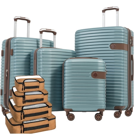 Expandable Blue ABS Luggage Set with 4 Packing Cubes, TSA Lock, 4-Piece Spinner Wheel Suitcase Collection