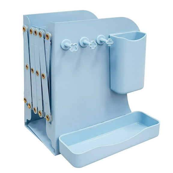 Expandable Bookend, Multifunctional Book End with Pen Holder and Storage Tray, Metal Bookend Book Magazine Holder