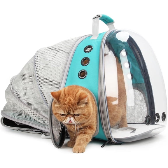Expandable Bubble Cat Carrier Backpack Airline Approved for Cats and Small Dogs Up to 14 lbs Color Back Expandable Green