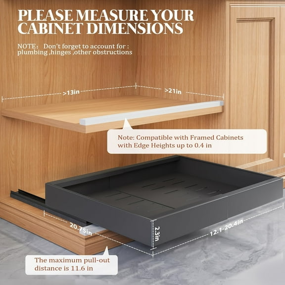 [Expandable Cabinet Organizer] 2 Pack Expandable Pull Out Cabinet Organizer | 21" Deep With Raising Pad, Upgrade 3 Slide Rails, No Drill Roll Out Shelves, Adjustable Width 15.1 To 26.3 Inches