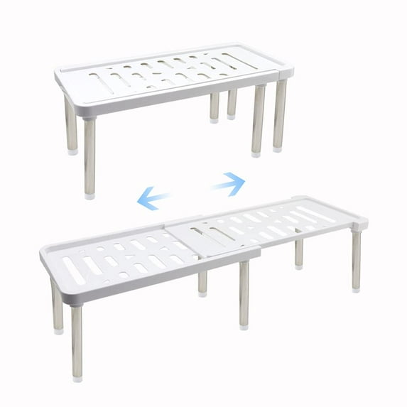 Expandable Cabinet Organizer Shelf, Kitchen Cupboard Organizer, Free Standing Spice Rack, Retractable Storage Racks for Bathroom, Countertop, Pantry (White)