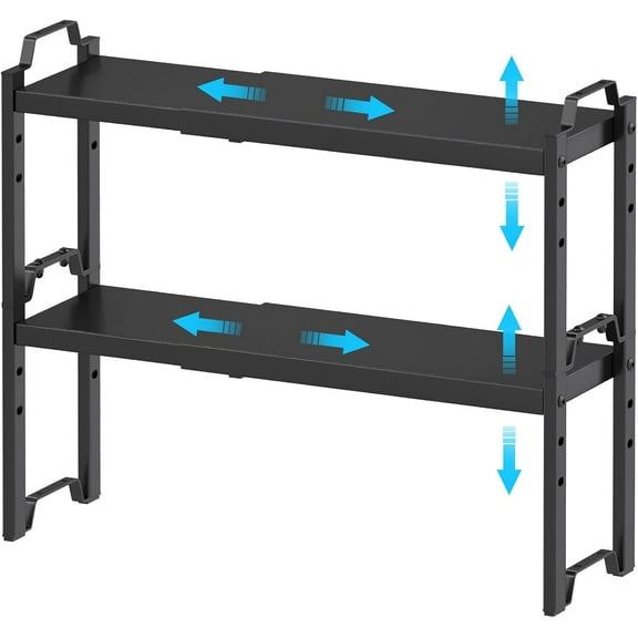 Expandable Cabinet Organizer Shelves 2 Pack, Stackable Kitchen Pantry Storage Rack, Adjustable Cupboard Shelf, Extends from Compact to 20.5"
