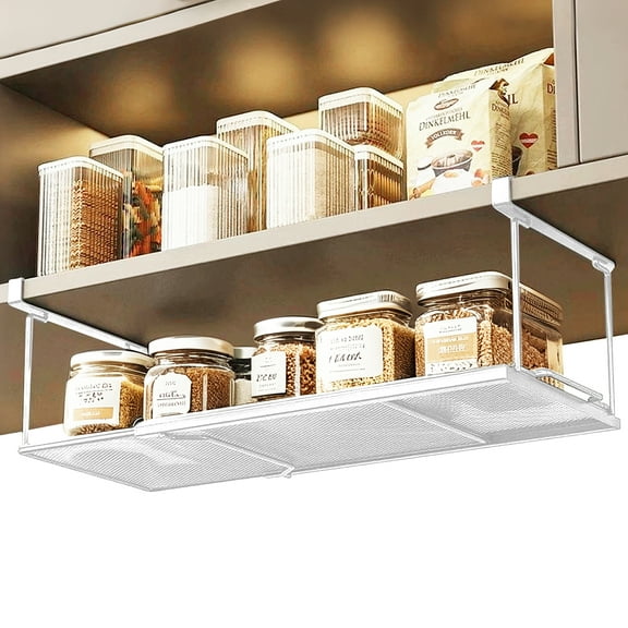 FT Hita Expandable Under Cabinet Organizer, No installation required Hanging Baskets Under Cabinet Shelf,Under Shelf Organizer for for Pantry Cabinet, Laundry Room, Shoe Bench, Closet