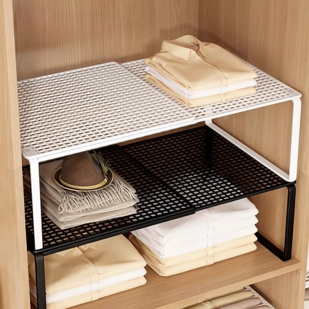 Expandable Cabinet Shelf Organizer Rack Metal | Stackable Storage Riser for Kitchen Bathroom Pantry Countertop | Black or White 15x11x9 in Durable Space Saving Solution