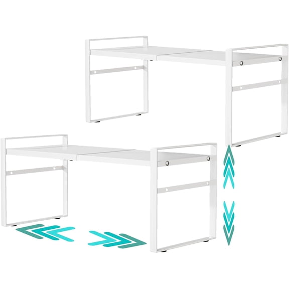 Expandable Cabinet Shelf Organizer Riser 8.3 D x 12.2-23.6 W x 10.4 H Inches White 2 Pack