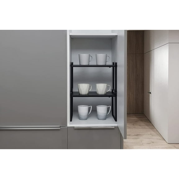Expandable Cabinet Shelf Organizer Riser for Kitchen Pantry Storage Rack Space Saver Heavy Duty Black