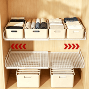 Expandable Cabinet Shelf Organizer, Stackable Metal Rack for Kitchen Bathroom Pantry, Adjustable Length 14.96-24.41 Inches, White