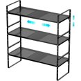 thumbnail image 1 of Expandable Cabinet Storage Shelf, Adjustable Height Steel Metal Kitchen Counter Organizers Shelves Spice Rack for Kitchen Pantry Bathroom Cupboard Desk Home Office, Black-3 Pack, 1 of 15