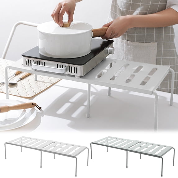 Expandable Cabinet Storage Shelf Rack - Kitchen Counter And Cabinet Shelf - Steel Metal Wire - Cupboard, Plate, Dish, Counter & Pantry Organization - Gray