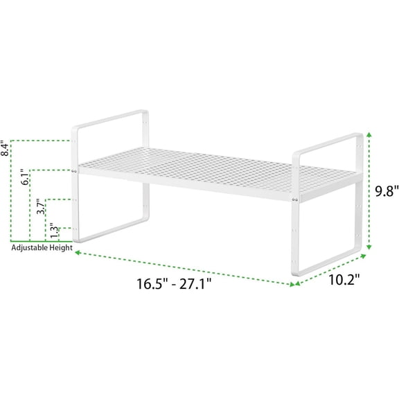 Expandable Cabinet Storage Shelf Stackable Organizer Rack for Kitchen Bathroom Pantry Spice Cupboard Coffee Countertop Home Office Desk Heavy Duty Nonslip White Large 2 Packs
