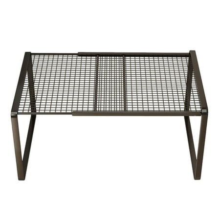 Expandable Cabinet Storage Shelf Stackable Organizer Rack for Kitchen Bathroom Pantry Spice Cupboard Coffee Countertop Home Office Desk Heavy Duty Nonslip Black Large 1 Pack