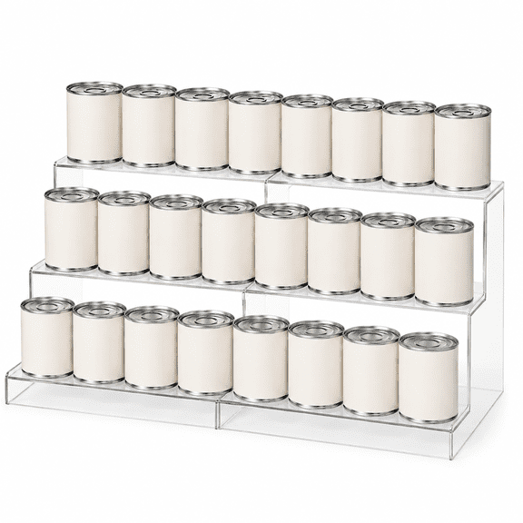 Expandable Can Rack Organizer for Pantry:3-Tier Clear Acrylic Canned Food Storage Holder, Adjustable Pantry Shelf for Kitchen Cabinet & Countertop, Holds Up to 24 Cans
