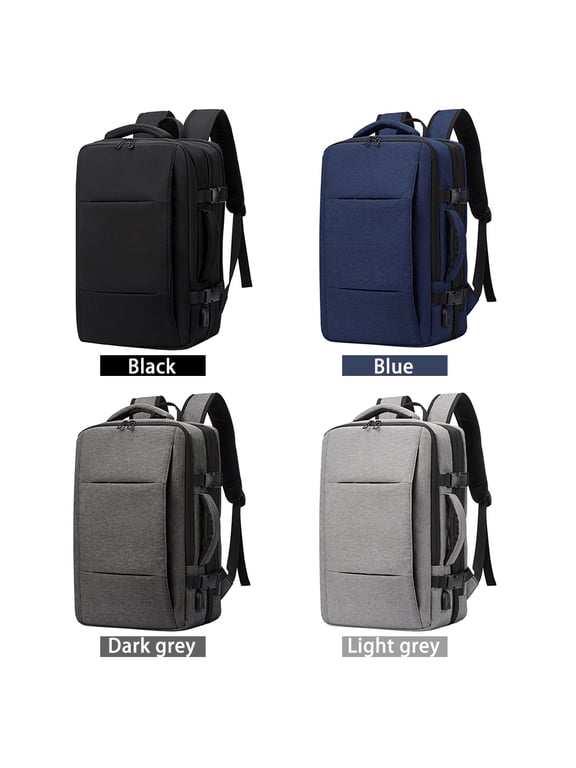Expandable Carry-On Travel Backpack with USB Charging Port 15.6 Inch Laptop Compartment Water-Resistant Weekender Daypack for Men and Women, Stylish Light Grey Color Design, 22L to 37L