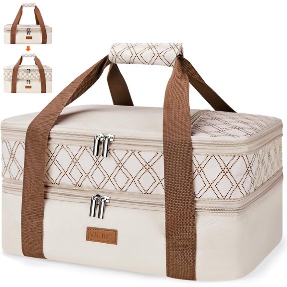 Expandable Casserole Carrier Bag - Double Decker Food Bag, Insulated Casserole Carrier for Hot or Cold Food, Lasagna Holder Tote for Picnics,Beaches,Traveling or Gifts