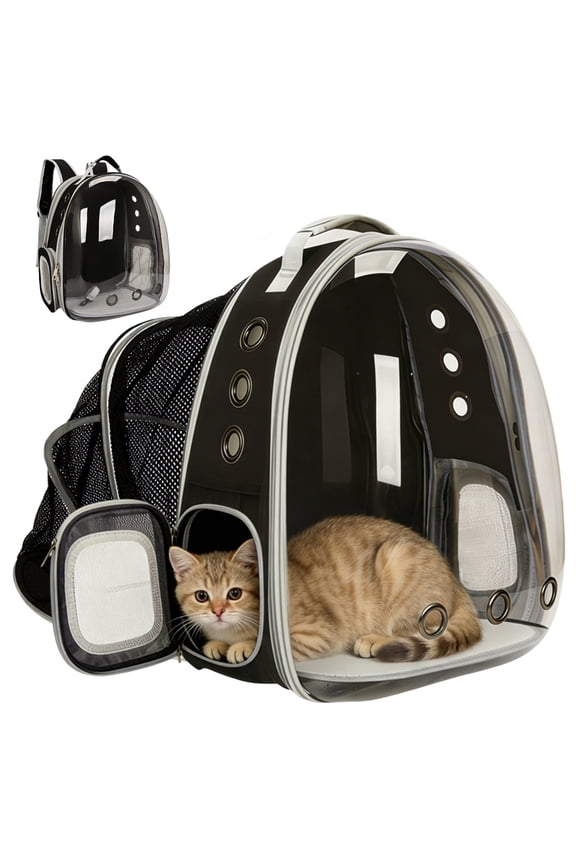 Expandable Cat Backpack Carrier, Transparent Bubble Back Extension Pet Carrier for Kittens & Small Dogs Up to 12 Lbs