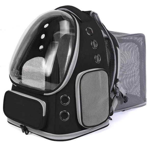 Expandable Cat Backpack Carrier with Panoramic Bubble Window for Large Cats and Small to Medium Dogs Black
