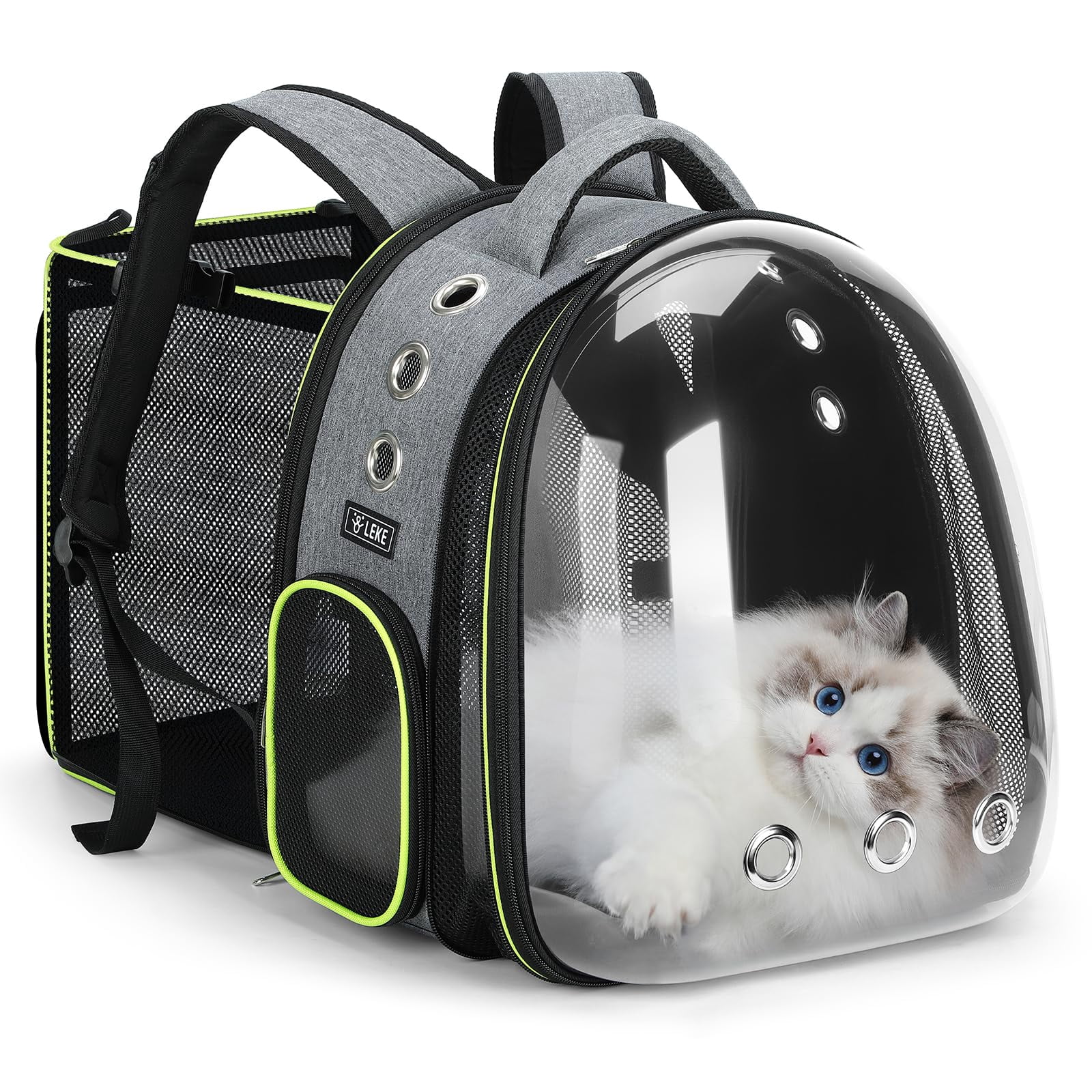 Expandable Cat Bubble Backpack Carrier, Breathable Large Space Pet Backpack for Cats & Small Dogs Up to 18lbs, Transparent Window Design Pet Travel Carrier,  Lightweight Portable Pet Bag, Gray