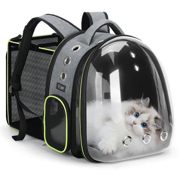 Expandable Cat Bubble Backpack Carrier, Breathable Large Space Pet Backpack for Cats & Small Dogs Up to 18lbs, Transparent Window Design Pet Travel Carrier, Lightweight Portable Pet Bag, Gray