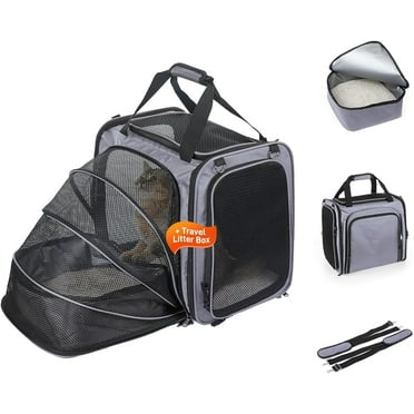 Expandable Cat Carrier with Travel Litter Box, Soft Sided for Cats/Puppies, Pet Crate for Car Travel