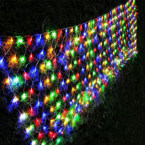Expandable Christmas Net Lights Outdoor 10ft x 6.5ft 200 Led Mesh Fairy String Lights,8 Modes Mesh Lights for Xmas Trees, Bushes, Wedding, Outdoor Garden Decorations, Multicolor
