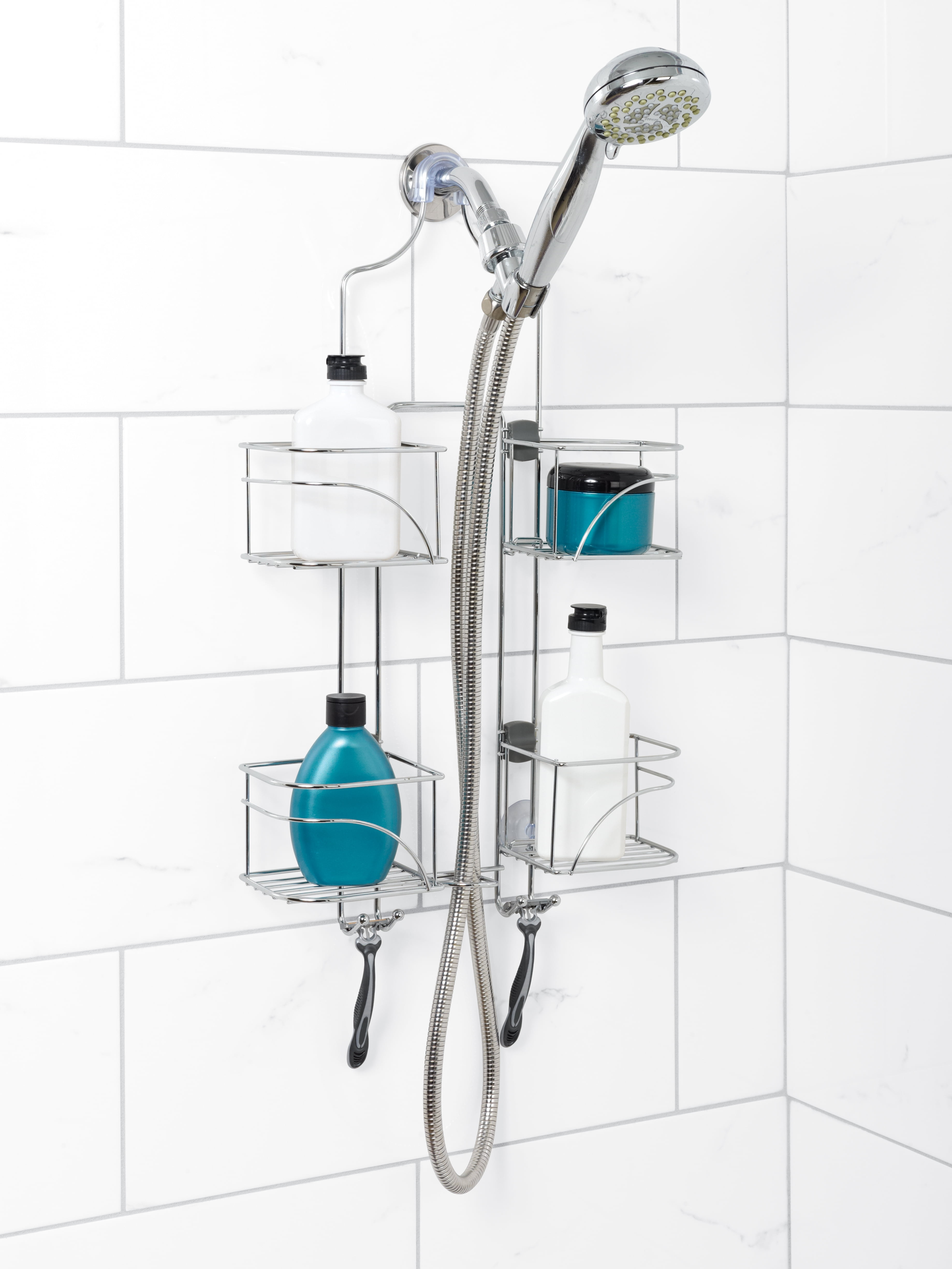 Expandable Chrome Shower Caddy with 4 Basket Shelves, Zenna Home over-the-Showerhead