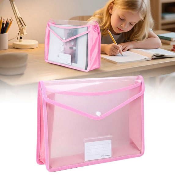 Expandable Clear File Bag with Snap Closure, Spacious Plastic Folder for Receipts, Invoices and Important Documents