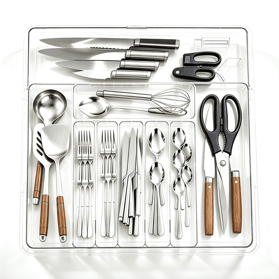 Expandable Silverware Drawer Organizer, 14.37" x 11.4" x 1.97", 6-9-Compartment Kitchen Utensil Organizers