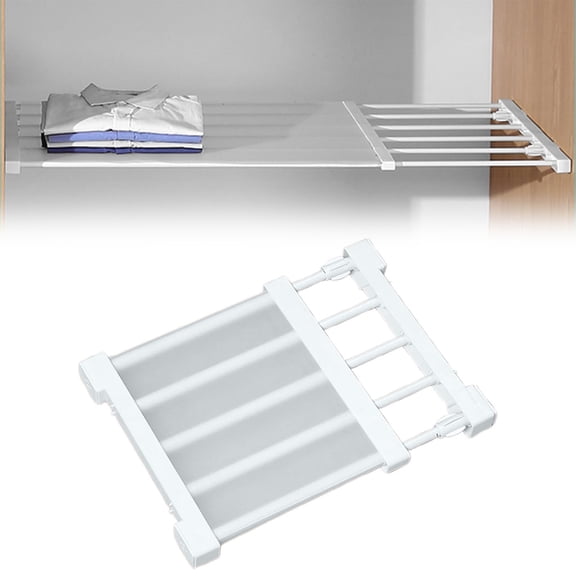 Expandable Closet Organizer Shelves, High Strength Installation Adjustable Metal Storage, Divide for Wardrobe Cabinet, No Drill Setup, White,Stretch Length 38-55Cm, Width 24Cm, By PRYESS