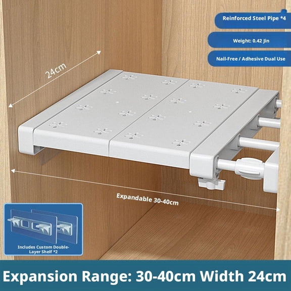 Expandable Closet Tension Shelf Adjustable Metal Storage Rack 18.9-31.5