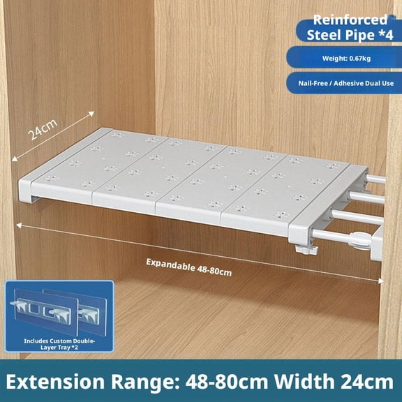Expandable Closet Tension Shelf Adjustable Metal Storage Rack 18.9-31.5
