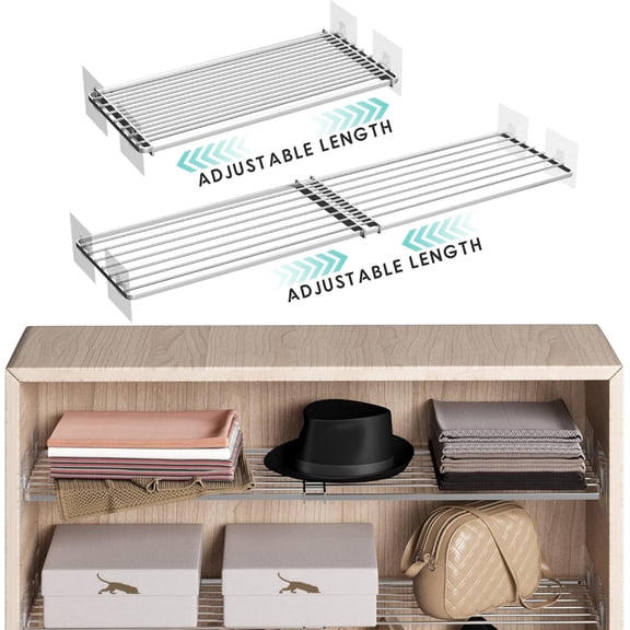 Expandable Closet Tension Shelves Organizer, Heavy-Duty Metal, Adjustable Locker Shelf, For Closets Wardrobe Pantry Cupboard Kitchen Laundry
