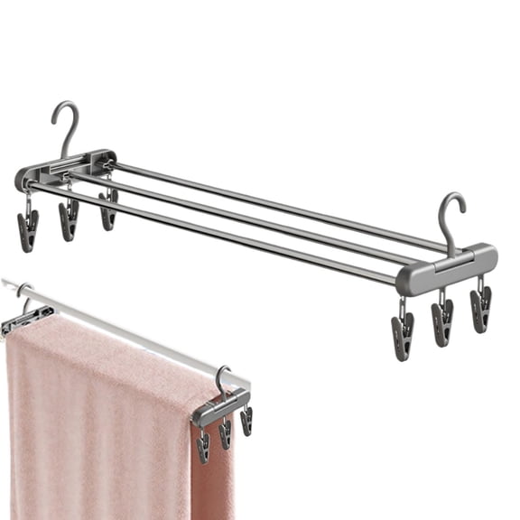 Expandable Clothes Drying Rack, Stainless Steel Folding Towel Hanger with Clips, Adjustable 12.4–31.5 in for Indoor & Outdoor Use