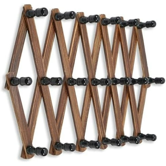 Expandable Coat Rack, Accordion Wall Hangers, 19 Hooks Wooden Hat Rack Wall Mounted, Hat Hooks for Keys, Coffee Mug, Coats