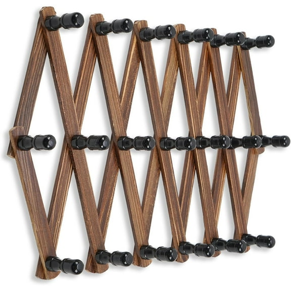 Expandable Coat Rack, Accordion Wall Hangers, 19 Hooks Wooden Hat Rack Wall Mounted, Hat Hooks for Keys, Coffee Mug, Coats